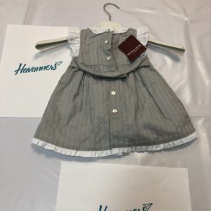 VESTIDO GRIS BORDES BLANCOS